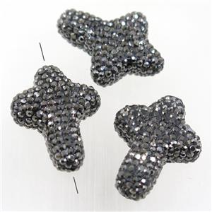 resin cross beads paved rhinestone, approx 20-30mm