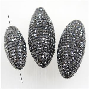 Resin rice beads paved rhinestone, approx 16-38mm