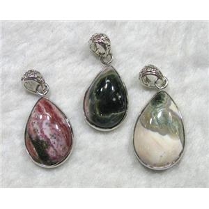 ocean jasper pendant, mixed gemstone teardrop, approx 15x20mm
