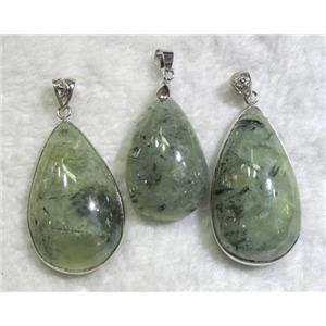 prehnite pendant, teardrop, green, approx 22-35mm