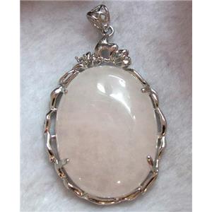 rose quartz pendant, oval, platinum plated, copper setting, approx 37x56mm