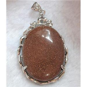 gold sandstone pendant, oval, platinum plated, approx 37x56mm