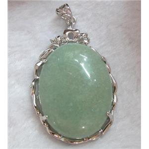 Green Aventurine pendant, oval, platinum plated, approx 37x56mm