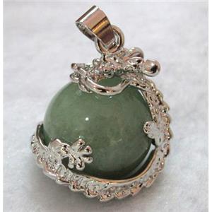 Green Aventurine pendant, platinum plated, approx 22x26mm