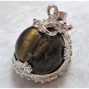 tiger eye stone pendant, platinum plated, approx 22x26mm