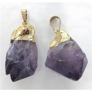 natural healing point amethyst pendant, freeform, gold plated, approx 10-25mm