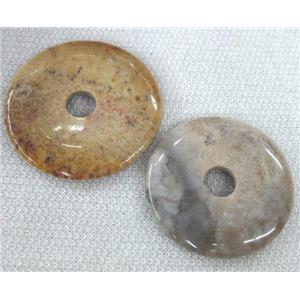 fossil jasper pendant, donut, approx 45-60mm