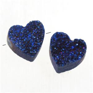 blue electroplated Druzy Quartz heart beads, approx 9-10mm