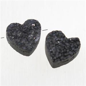 black Druzy Quartz heart beads, approx 9-10mm
