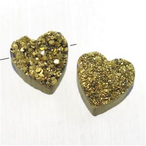golden Druzy Quartz heart beads, approx 9-10mm