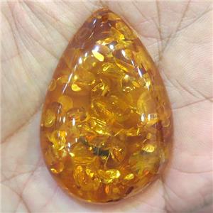 Amber pendant, teardrop, orange, NR, approx 35-50mm