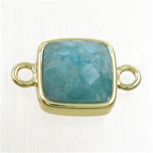 green Amazonite square connector, gold plated, approx 12x12mm