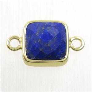 blue Lapis Lazuli square connector, gold plated, approx 12x12mm