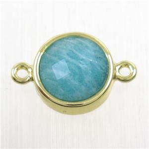green Amazonite circle connector, gold plated, approx 12mm dia