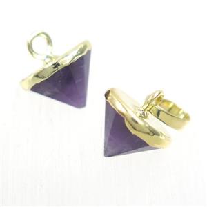 purple Amethyst diamond pendant, gold plated, approx 9-11mm