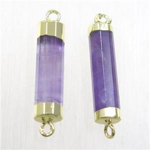 purple Amethyst stick connector, gold plated, approx 5.5-20mm