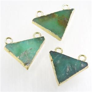 green Australian Chrysoprase triangle pendant, gold plated, approx 15-25mm