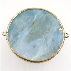 blue Amazonite connector, circle, gold plated, approx 52mm dia