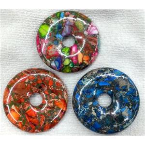 colorful Sea sediment jasper donut pendant, approx 50mm dia