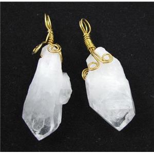 clear quartz earring pendant, freeform, gold wire wrapped, approx 8-40mm