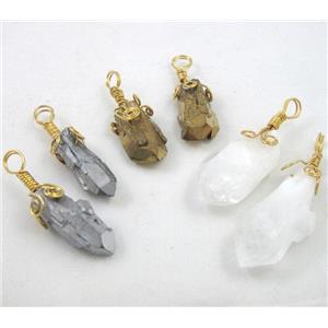 mixed clear quartz earring pendant, freeform, wire wrapped, approx 8-40mm