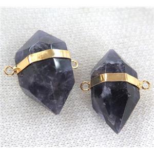 amethyst connector with double point, gold plated, approx 20-30mm