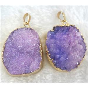 purple druzy quartz pendant, freeform, approx 20-40mm