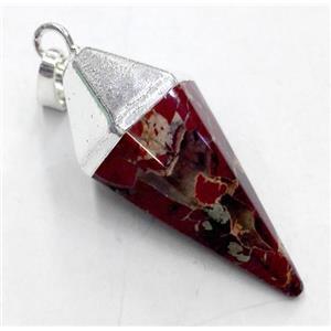 red jasper pendant, bullet, silver plated, approx 15-38mm