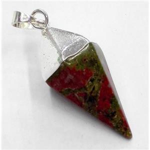 unakite pendant, bullet, silver plated, approx 15-38mm