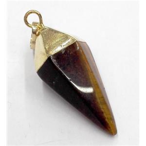 tiger eye stone pendant, bullet, gold plated, approx 15-38mm