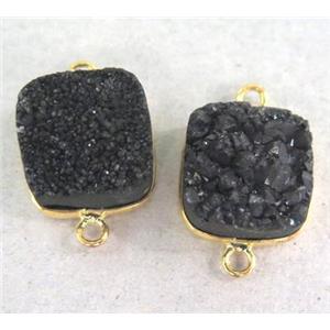 black druzy quartz connector, square, approx 15x15mm