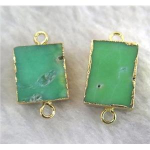 natural green Australian Chrysoprase connector, rectangle, gold plated, approx 10-20mm