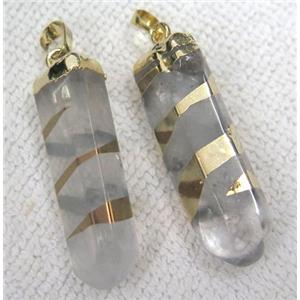 Clear Quartz pendant, freeform, gold plated, approx 15-40mm