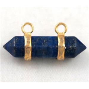 lapis lazuli pendant with 2-holes, bullet, gold plated, approx 10-30mm