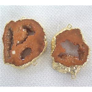 druzy agate slice connector, freeform slice, gold plated, approx 20-40mm