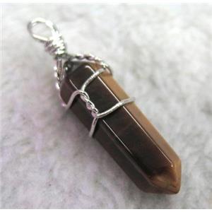 Tiger Eye Stone pendant, bullet, wire wrapped, approx 20-30mm