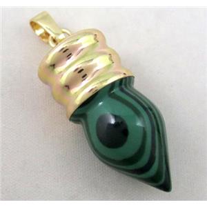 malachite bullet pendant, gole plated, approx 14-35mm