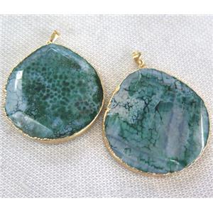 green agate pendant, faceted teardrop, gold plated, approx 40-55mm