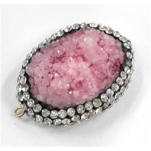 pink druzy quartz connector paved rhinestone, freeform, approx 20-25mm
