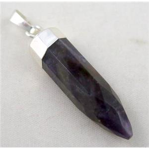 amethyst pendant, bullet, silver plated, approx 10x40mm
