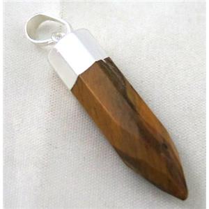 tiger eye stone pendant, bullet, silver plated, approx 10x40mm