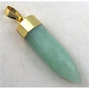 green aventurine pendant, bullet, gold plated, approx 10x40mm