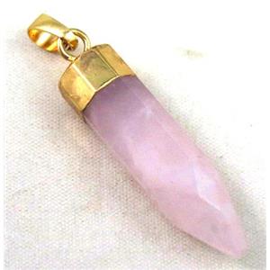 rose quartz pendant, bullet, gold plated, approx 10x40mm