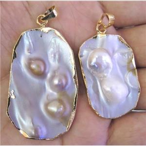 white shell slice pendant, gold plated, approx 20-40mm