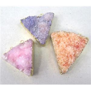 quartz druzy pendant with 2-holes, triangle, mixed color, approx 15-40mm