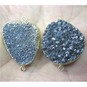 quartz druzy connector, silver electroplated, freeform, approx 20-30mm