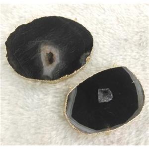 druzy agate pendant with 2-holes, black, slice, freeform, approx 20-60mm