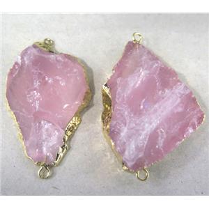 Rose Quartz Connector, freeform, gold plated, approx 15-40mm