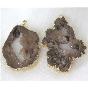coffee druzy agate slice pendant, freeform, gold plated, approx 20-60mm