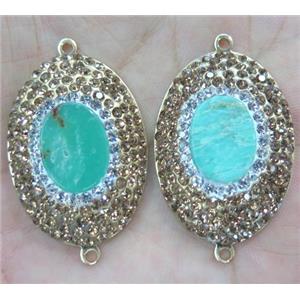 Australian Chrysoprase connector with rhinestone, oval, gold plated, approx 25x35mm